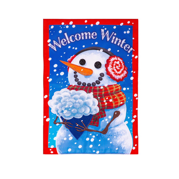 Snowman with Bouquet Garden Flag; Polyester 12.5"x18"