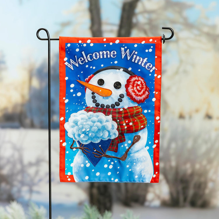 Snowman with Bouquet Garden Flag; Polyester 12.5"x18"