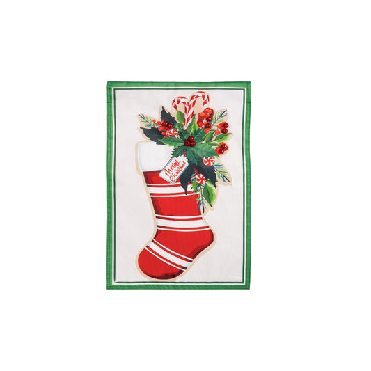 Merry Christmas Stocking Garden Flag; Polyester 12.5"x18"