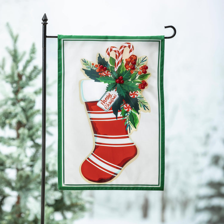 Merry Christmas Stocking Garden Flag; Polyester 12.5"x18"