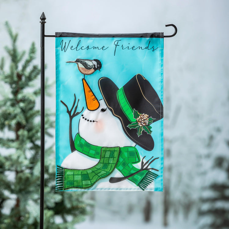 Snowman & Chickadee Garden Flag; Polyester 12.5"x18"