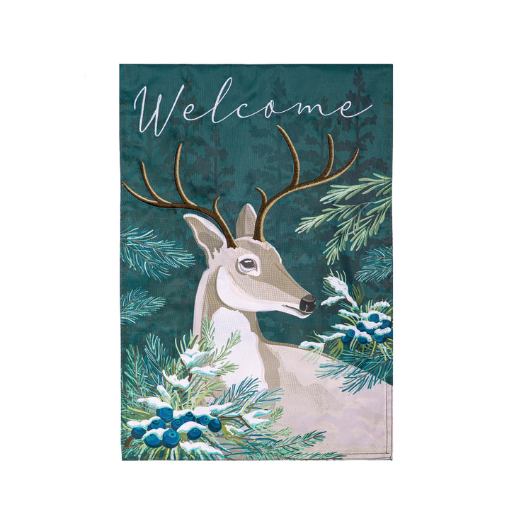 Woodland Deer Welcome Garden Flag; Polyester 12.5"x18"