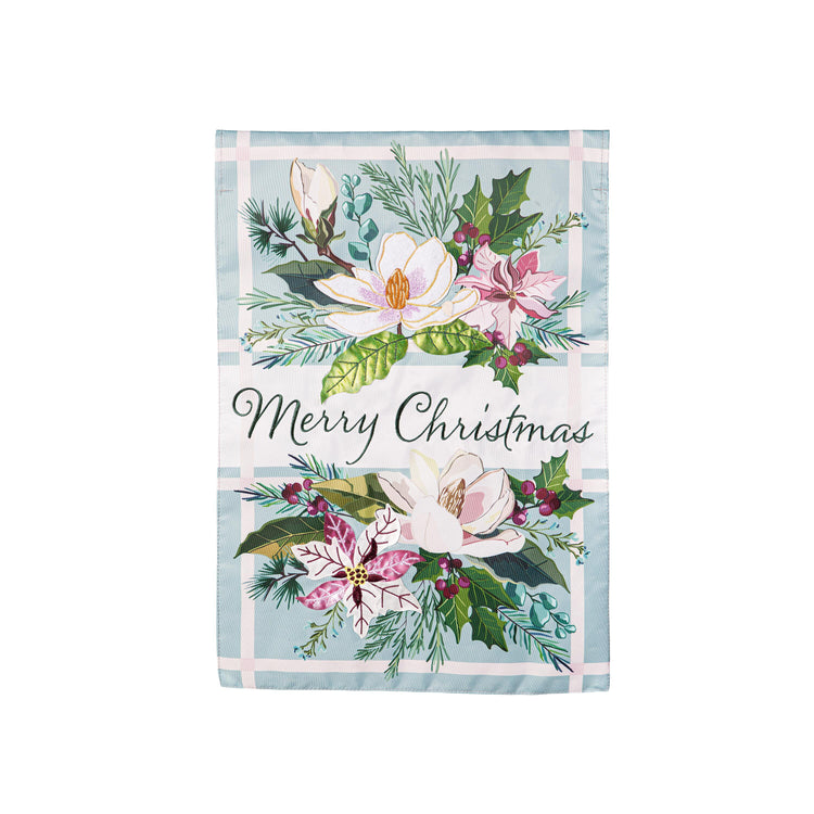 Merry Christmas Floral Garden Flag; Polyester 12.5"x18"