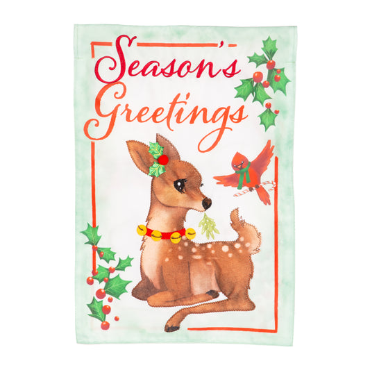 Seasons Greetings Garden Flag; Polyester 12.5"x18"