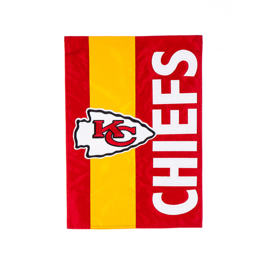 Kansas City Chiefs Applique Double Sided Team Garden Flag; Polyester 12.5"x18"