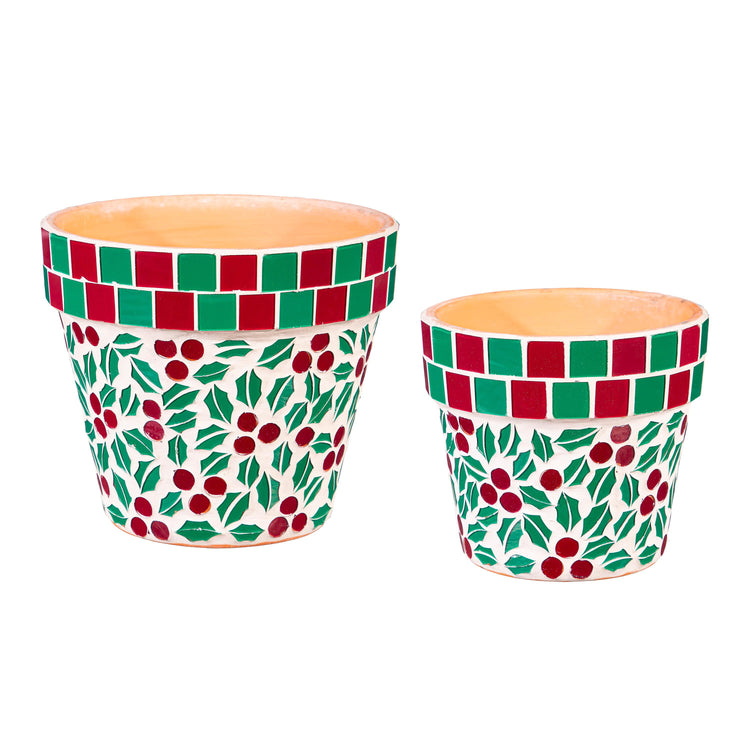 Christmas Holly Mosaic Cachepots - Nested Set of 2