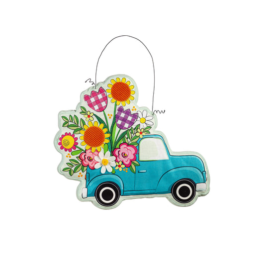 Spring Flower Truck Estate Door Hanger; Polyester 25"Lx22"W, overall 30"