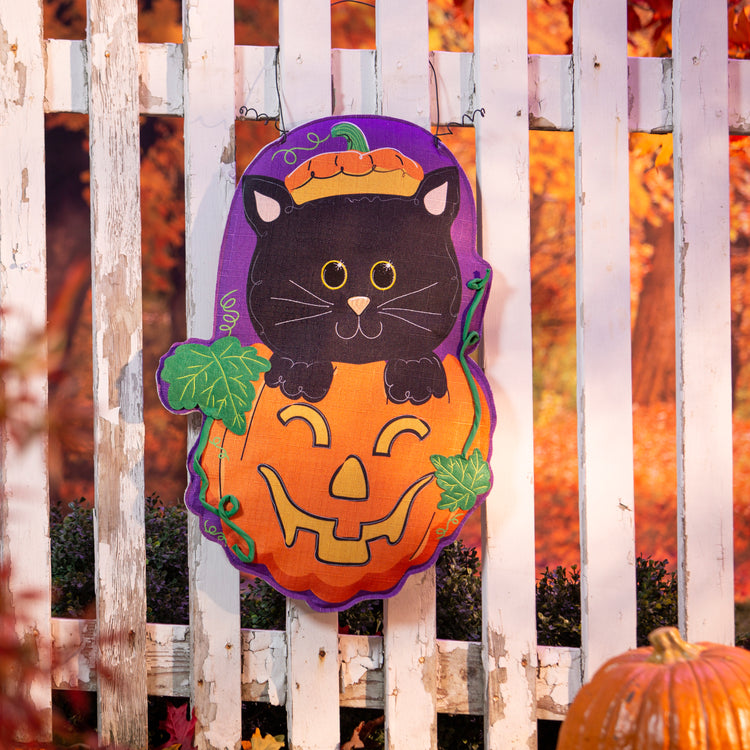 Jack O'Lantern & Black Cat/Santa Double Sided Estate Door Hanger; Polyester 25"Lx18"W