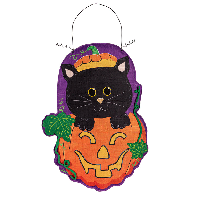 Jack O'Lantern & Black Cat/Santa Double Sided Estate Door Hanger; Polyester 25"Lx18"W