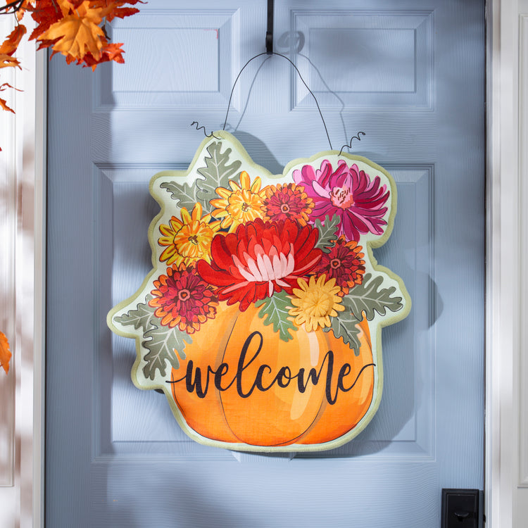 Mums & Pumpkin Estate Door Hanger; Polyester 25"Lx24"W