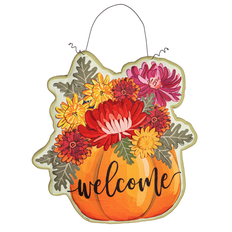 Mums & Pumpkin Estate Door Hanger; Polyester 25"Lx24"W