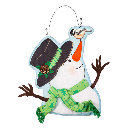 Snowman & Chickadee Estate Door Hanger; Polyester 24.5"Wx27"T