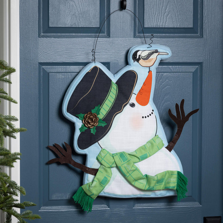 Snowman & Chickadee Estate Door Hanger; Polyester 24.5"Wx27"T