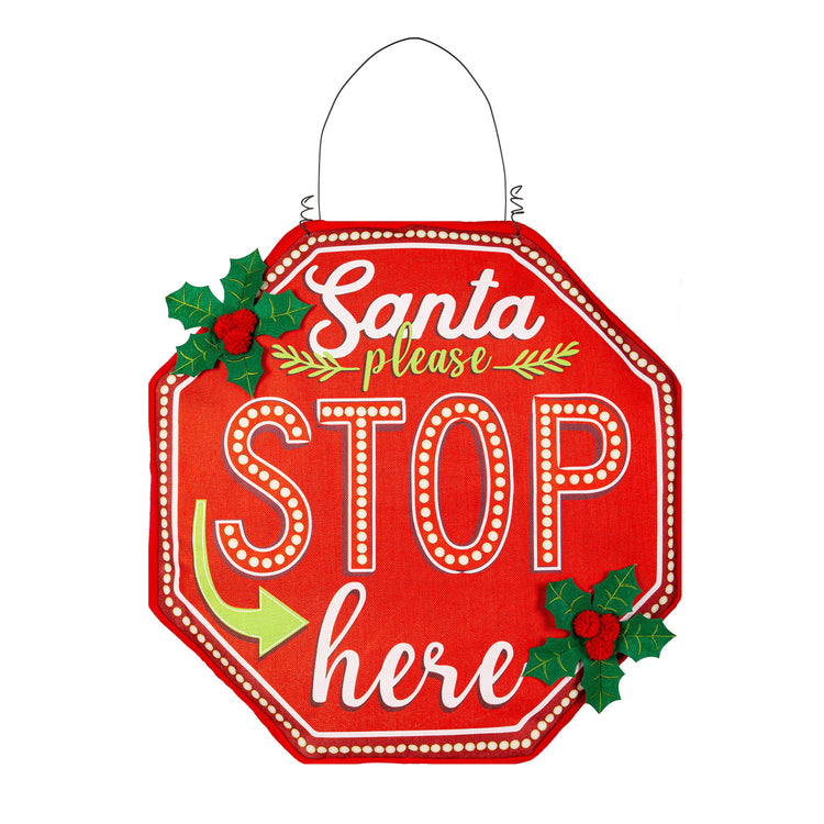 Santa, Please Stop Here Lighted Estate Door Hanger; Polyester 24.5"Wx24.5"T