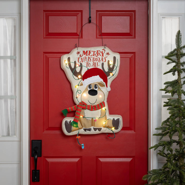 Merry Christmas to All Lighted Estate Door Hanger; Polyester 17.5"Wx25.5"T