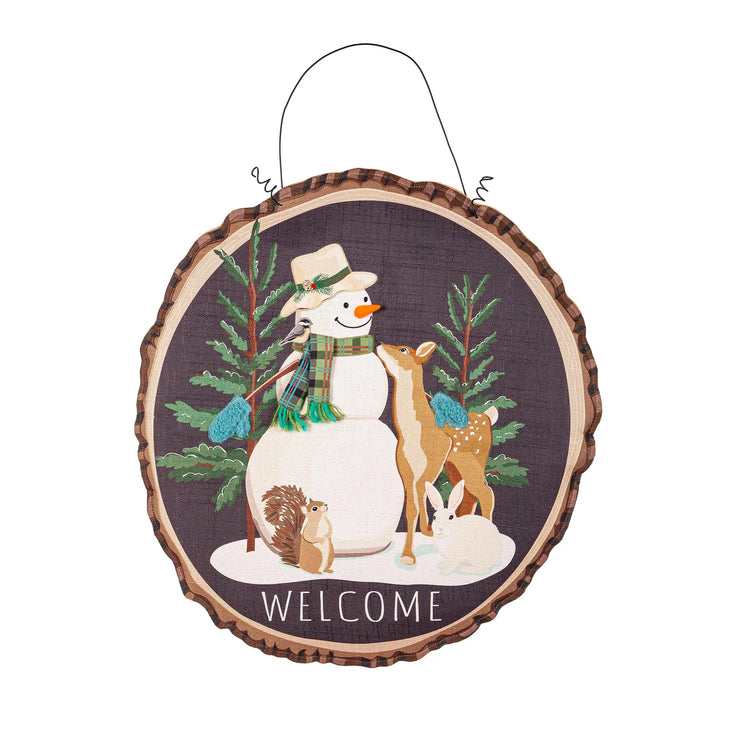 Woodland Snowman & Friends Estate Door Hanger; Polyester 24.5"Wx22.5"T