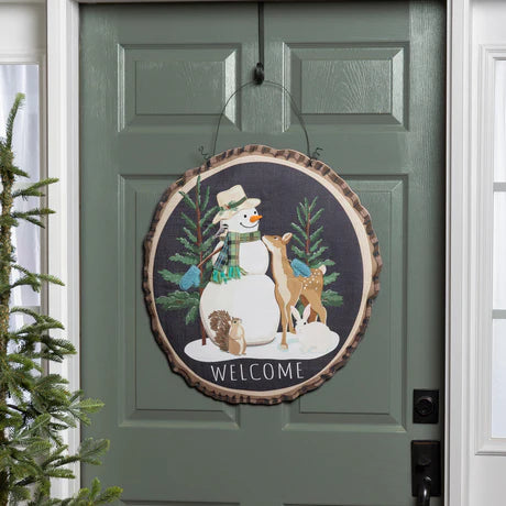 Woodland Snowman & Friends Estate Door Hanger; Polyester 24.5"Wx22.5"T