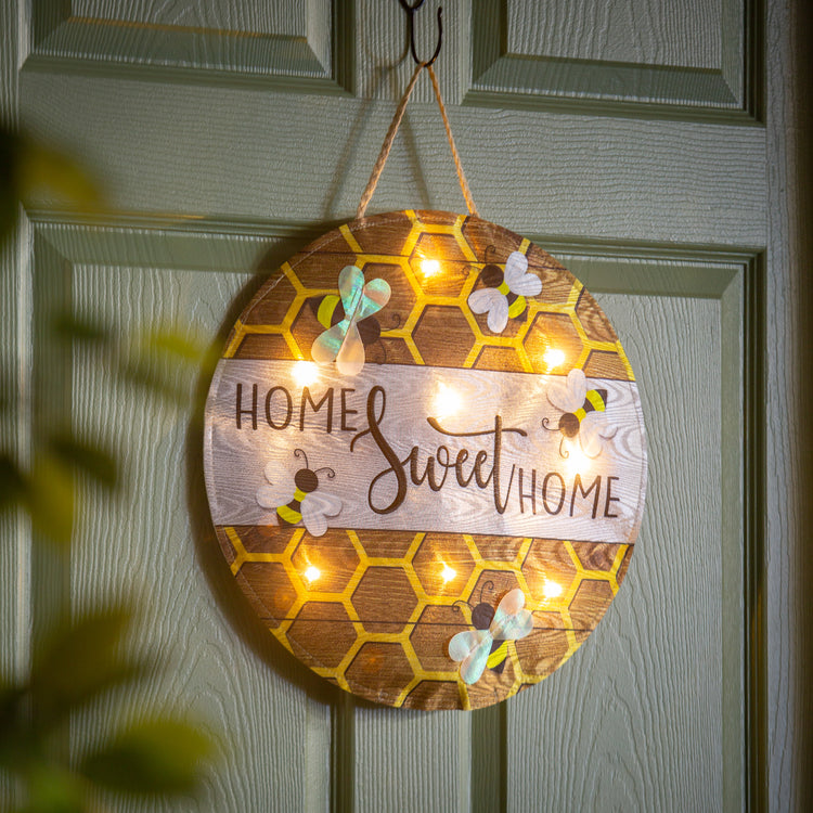 Home Sweet Home Bee Lighted Moire Door Hanger