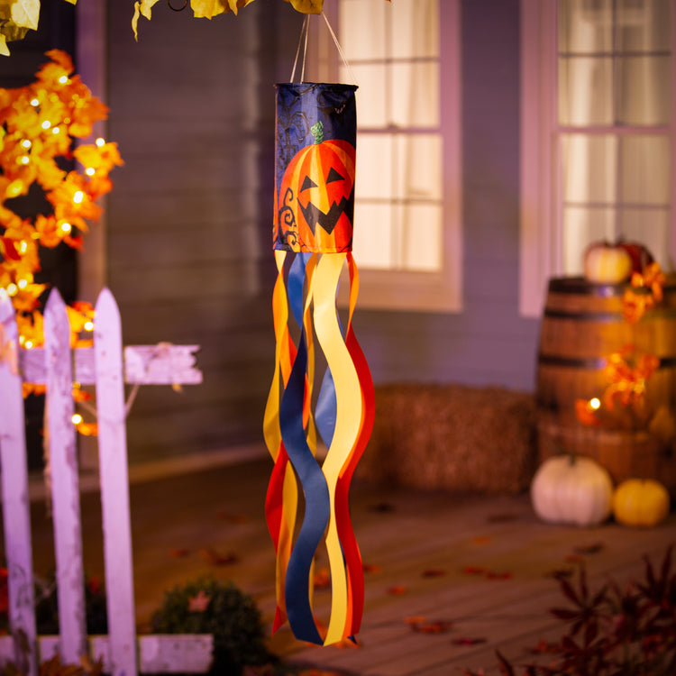 Halloween Jack O'Lantern Windsock; Polyester 6"ODx40"L