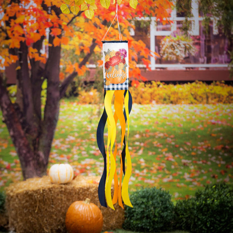 Mums & Pumpkin Windsock; Polyester 6"ODx40"L