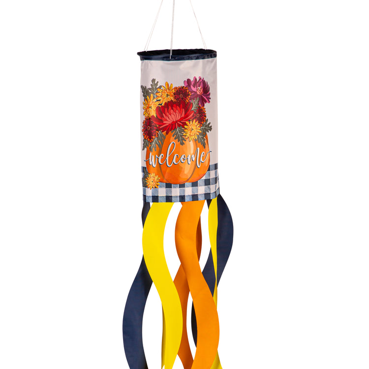 Mums & Pumpkin Windsock; Polyester 6"ODx40"L