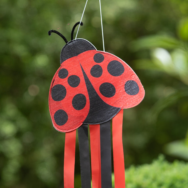 Ladybug Welcome Fabric Wind Spinner; Polyester 12"Wx48"L