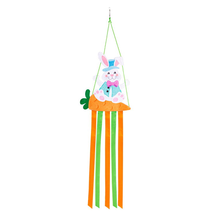 Happy Go Lucky Easter Swinging Bunny Shaped Wind Spinner Windsock; Polyester 12"Wx36"L