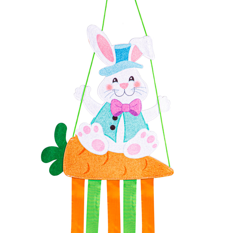 Happy Go Lucky Easter Swinging Bunny Shaped Wind Spinner Windsock; Polyester 12"Wx36"L