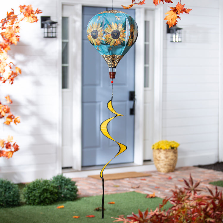 Welcome Friends Leopard Sunflower Hot Air Balloon Spinner; 55"L x 15"OD