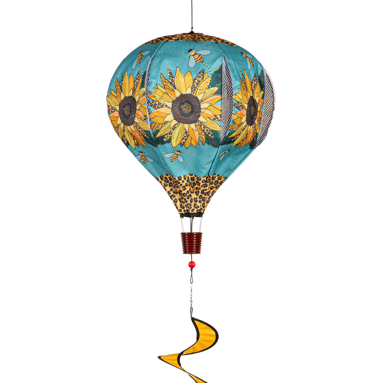 Welcome Friends Leopard Sunflower Hot Air Balloon Spinner; 55"L x 15"OD