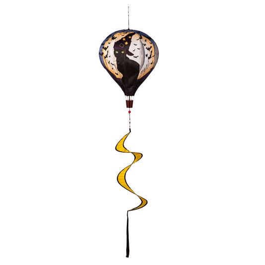 Happy Halloween Black Cat Hot Air Balloon Spinner; 55"L x 15"OD