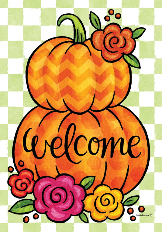 Fall Floral Pumpkins House Flag