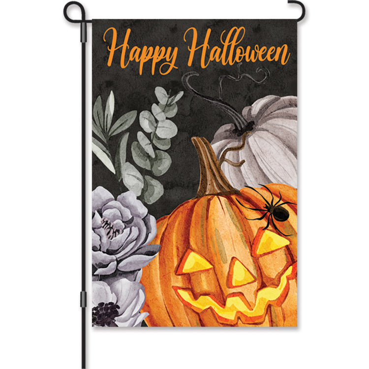 Floral Jack o' Lantern Printed Garden Flag; Polyester 12"x18"