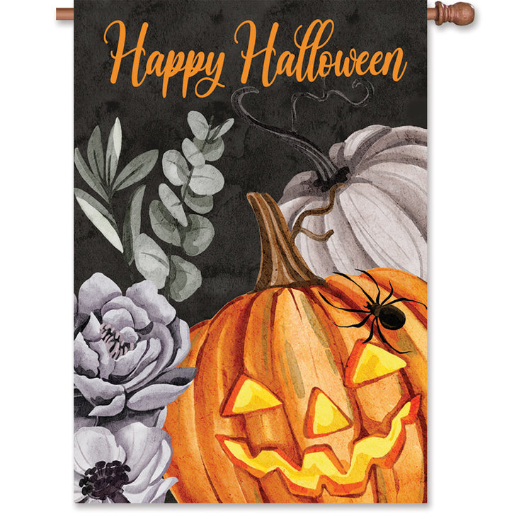 Floral Jack o' Lantern Printed House Flag; Polyester 28"x40"