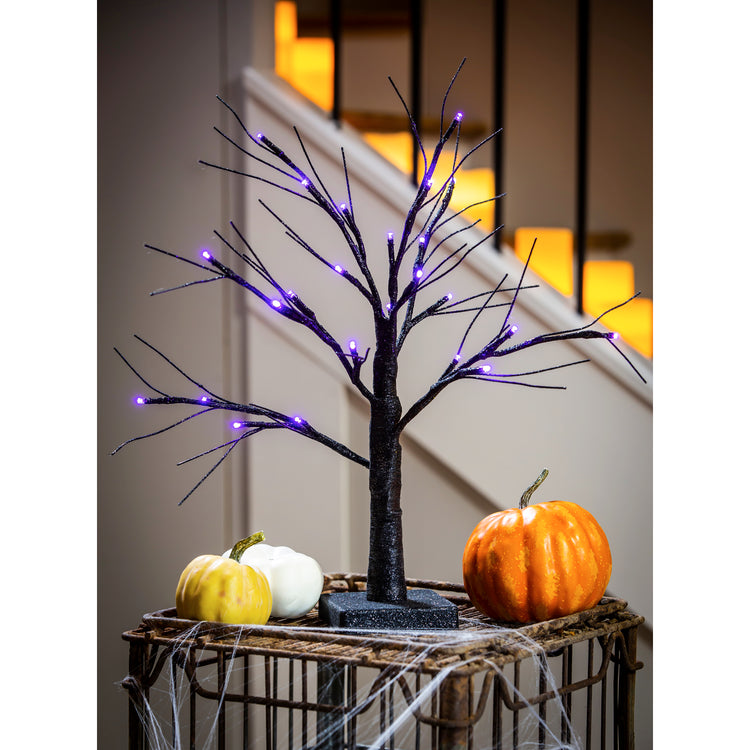 19" LED Halloween Glittered Tree Table Top Decor