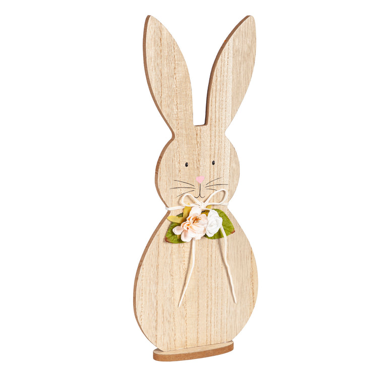 Spring Shaped Wood Bunny with Flowers Tabletop Decor