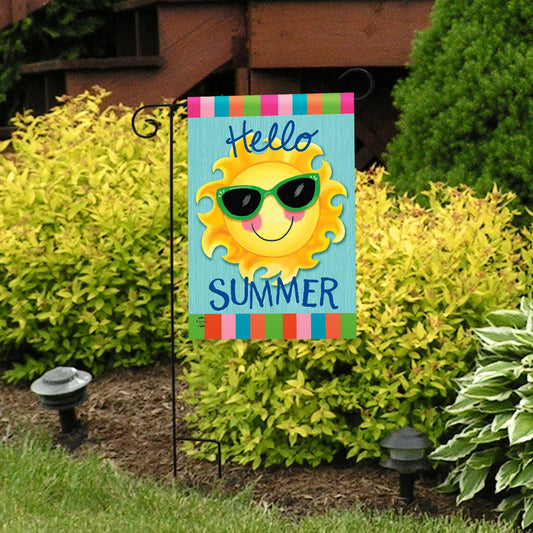 Hello Summer Sun Printed Garden Flag; Polyester 12.5"x18"