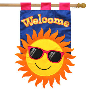 Summer Sun Applique House Flag; Polyester 18"x40"