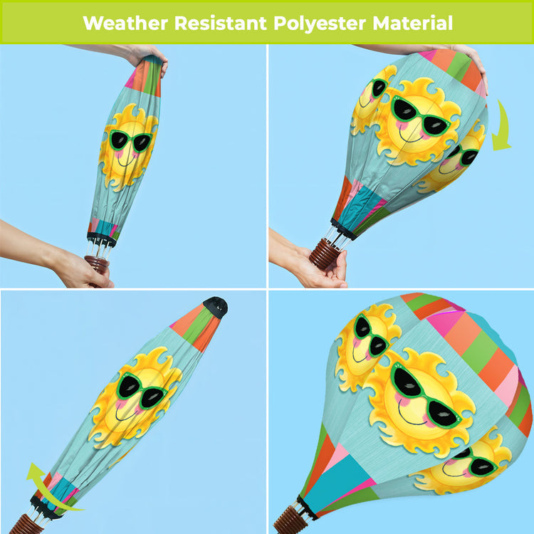 Hello Summer Sun Balloon Spinner Windsock; Polyester 12"ODx54"L