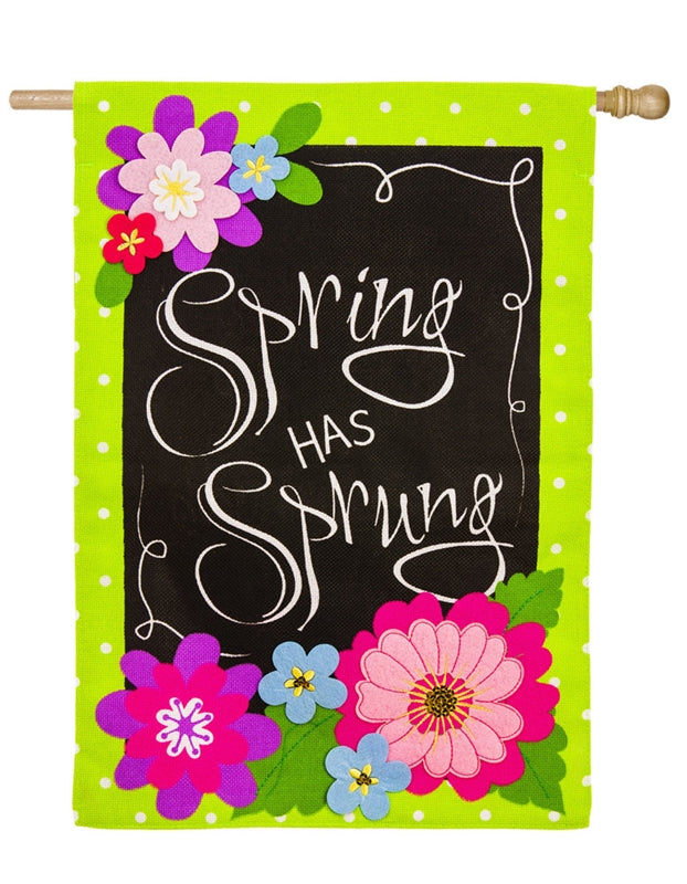 Spring has Sprung Burlap House Flag; Polyester