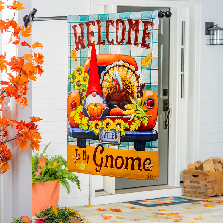 Welcome to My Gnome Printed Suede House Flag; Polyester 29"x43"