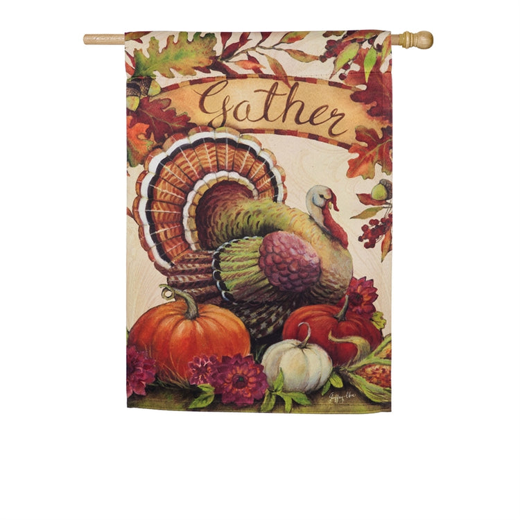 Warm Gathering Turkey Printed Suede Seasonal House Flag; Polyester