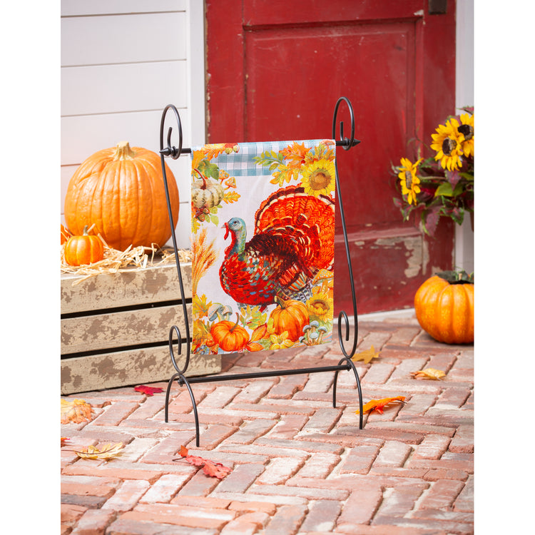 Gingham Turkey Printed Textured Suede Garden Flag; Polyester 12.5"x18"