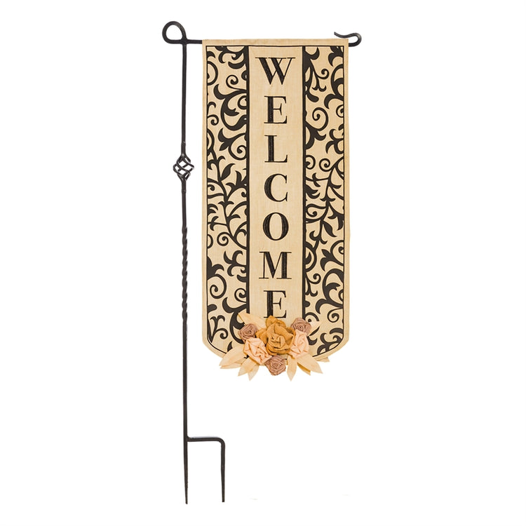 Swirl Welcome Printed Everlasting Impressions Garden Flag; Polyester-Linen Blend