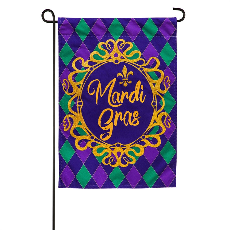 Celebrate Mardi Gras Garden Flag; Polyester-Linen Blend 12.5"x18"