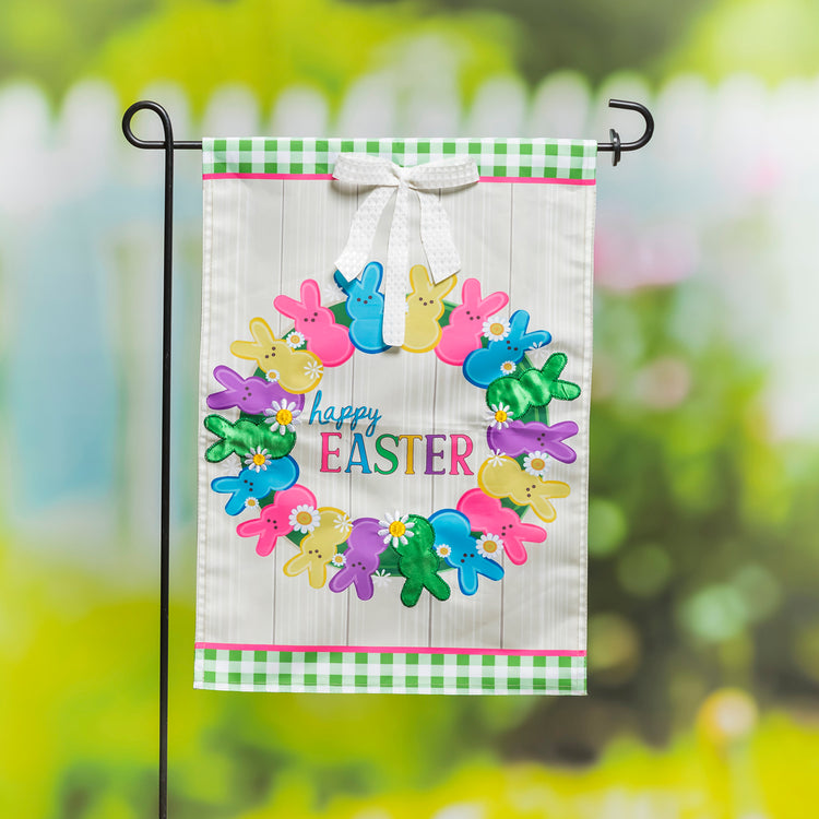 Colorful Bunny Peeps Wreath Garden Flag