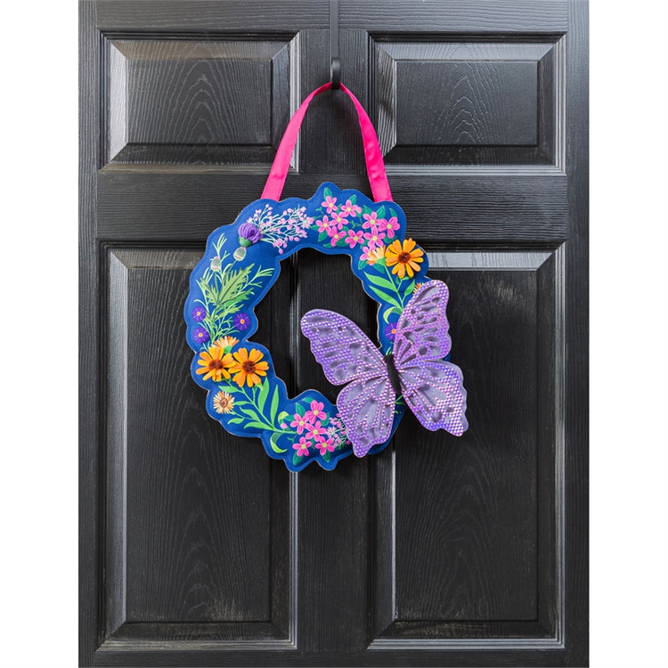 Butterfly Meadow Door Hanger; Burlap 17"Lx15.5"W