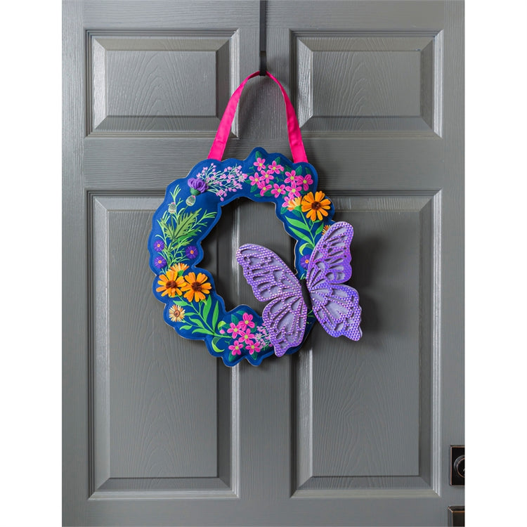 Butterfly Meadow Door Hanger; Burlap 17"Lx15.5"W