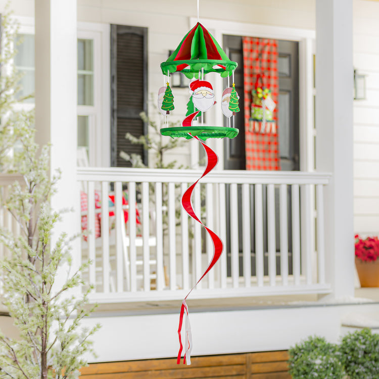 Santa & Tree Spinner Windsock; 66"Lx13.5" Wx13.5"D