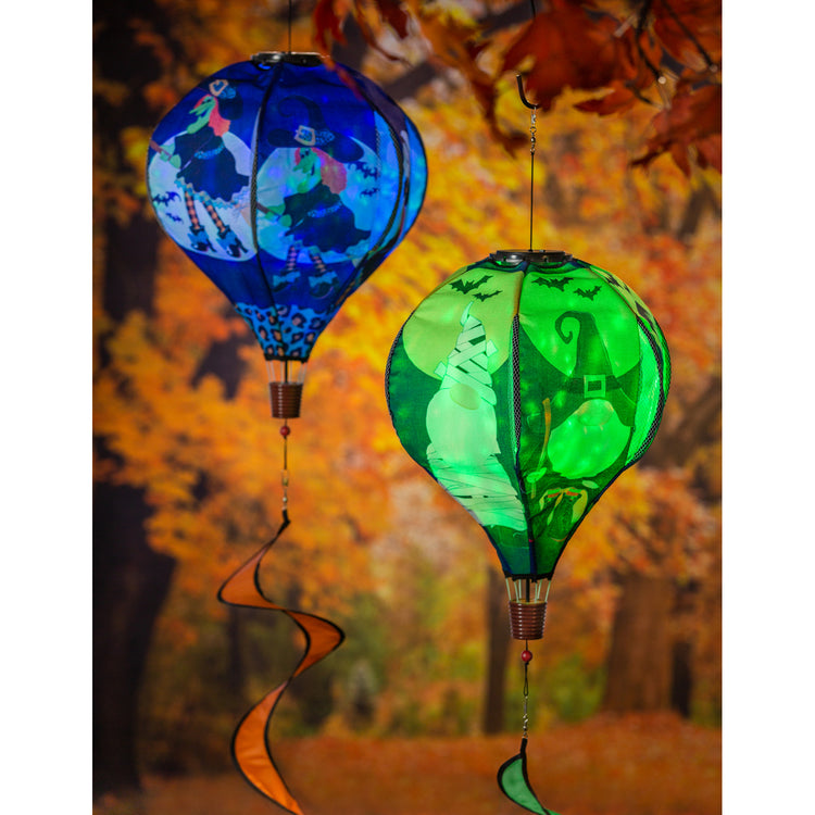 Flying Witch Animated Solar Lit Hot Air Balloon Spinner Windsock